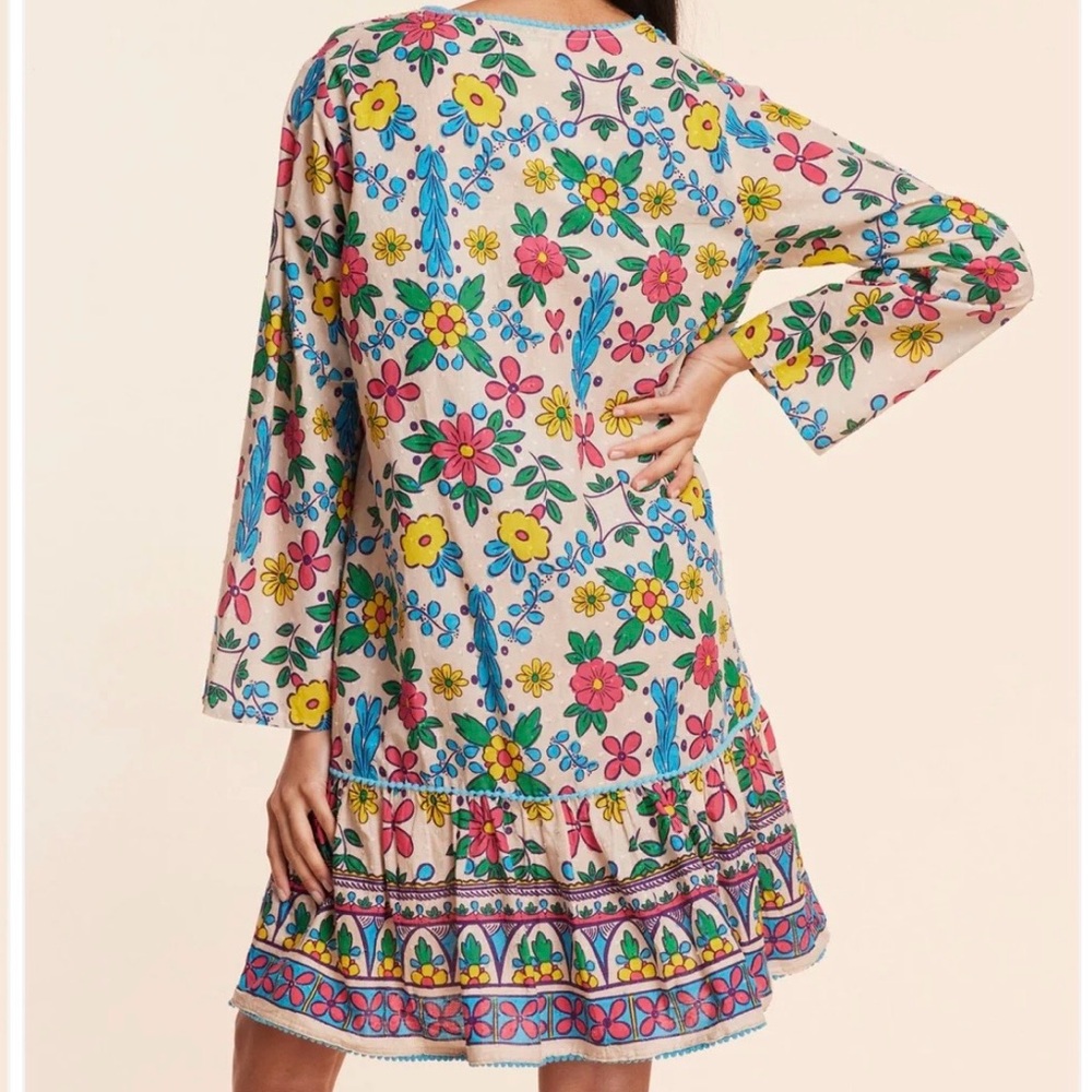 Mods Posa ⭐️NWT ⭐️ size XS Cream Floral Tassel Dress with Pink, Yellow & Blue - Picture 2 of 12